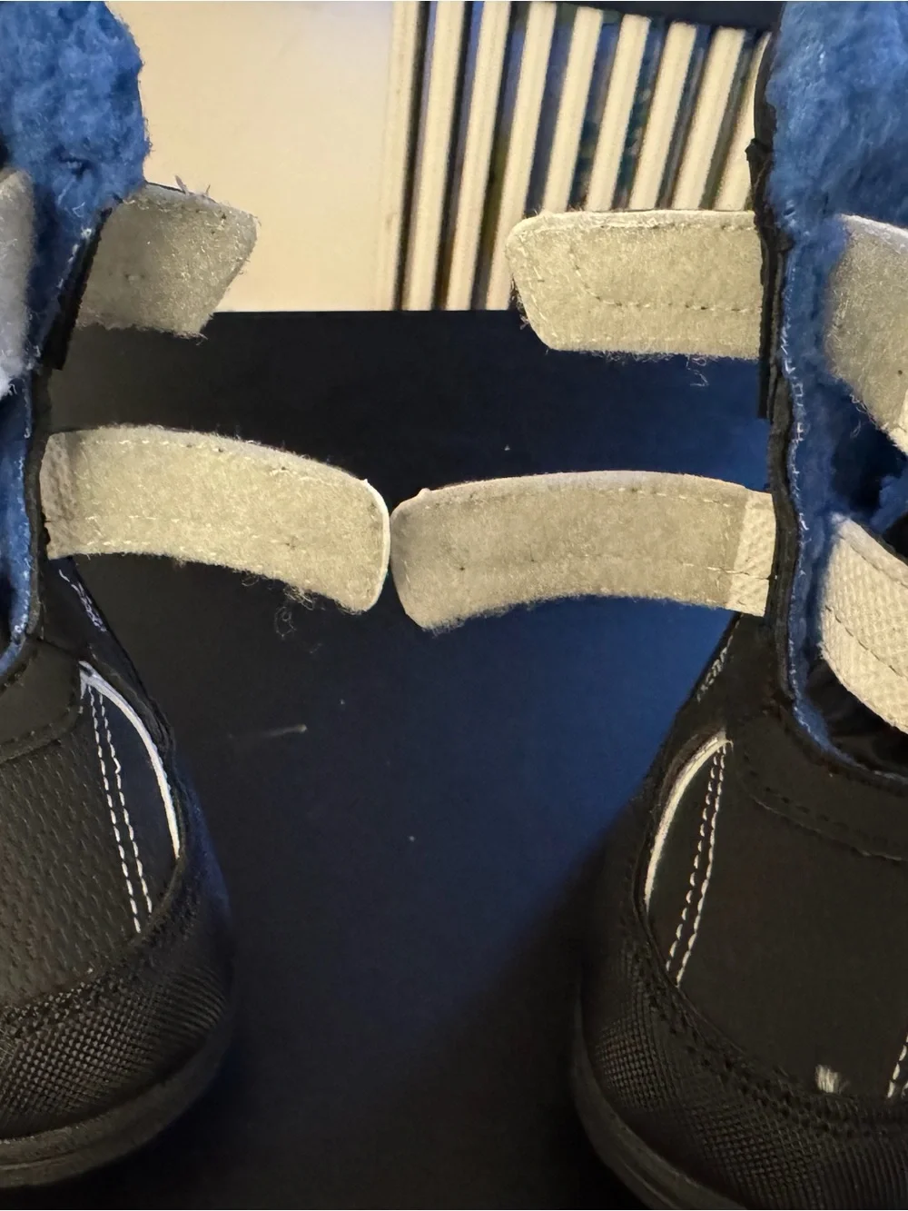Children's Black Winter Boots with Blue Plush Lining